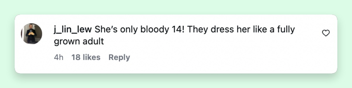 Some people were very angry about Harper Beckham's outfit. This netizen commented about her dress for David Beckham's Hollywood Walk of Fame Ceremony on June 12, 2026 | Source: Instagram/hellomag